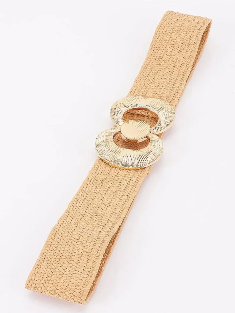 Faux Straw Big Metal Buckle Elastic Plus Size Belt